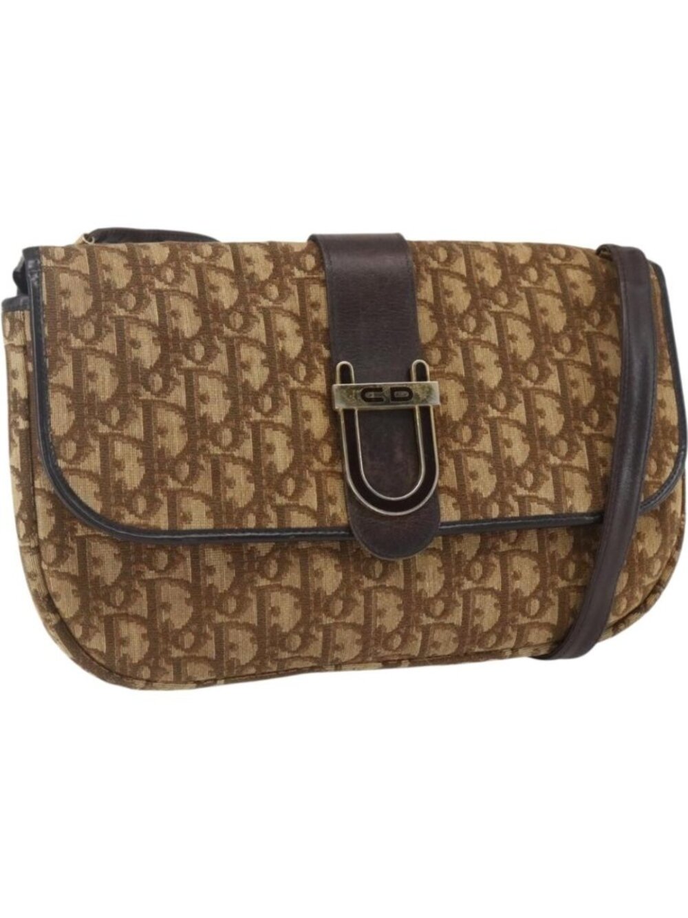 Christian Dior Trotter Canvas Shoulder Bag Beige Gold